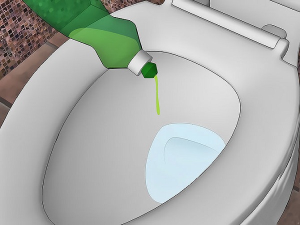 Cách 5: Sử dụng nước rửa chén thông bồn cầu.